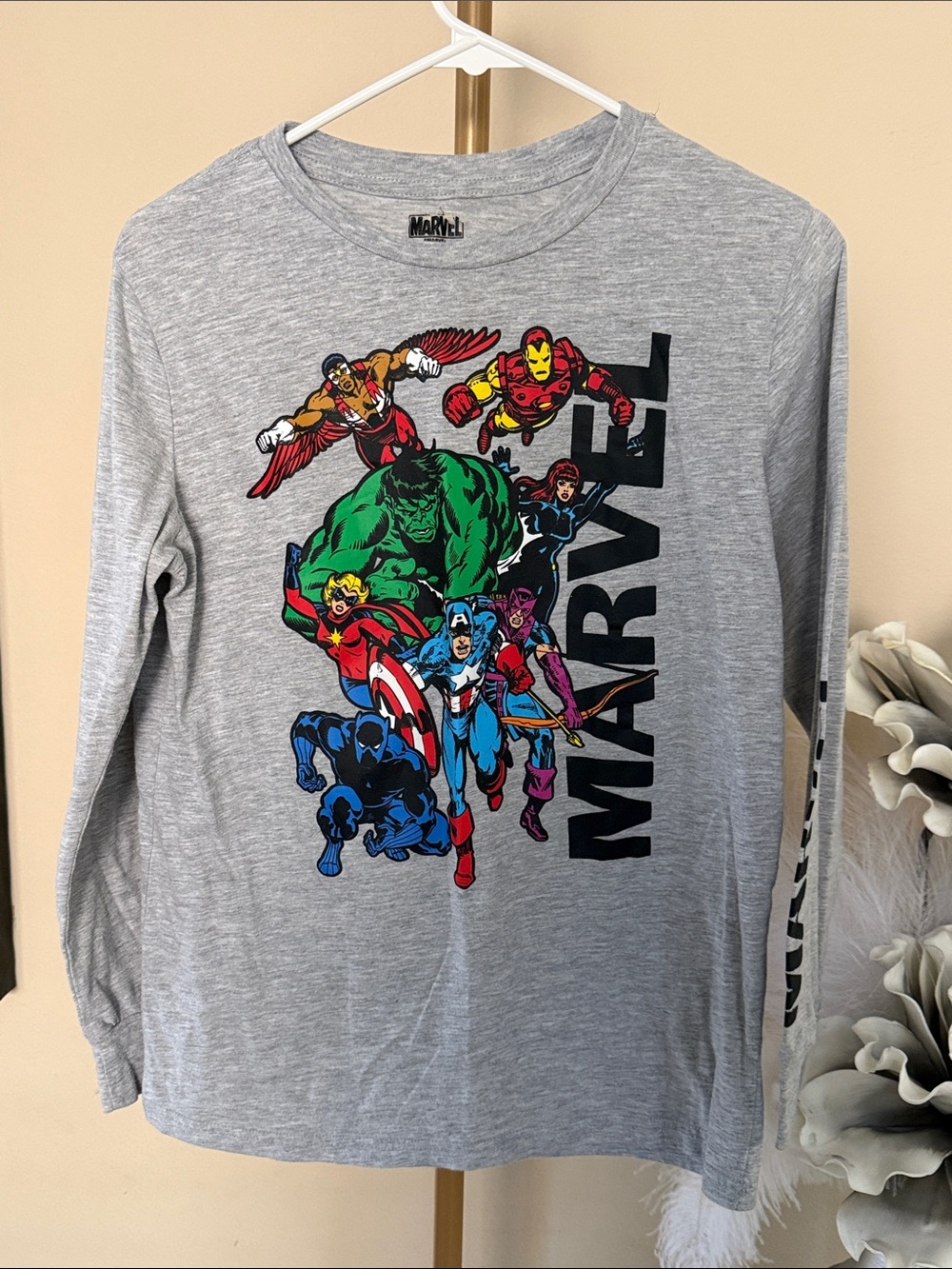 Marvel Kids Gray Long Sleeve Superhero Graphic Tee